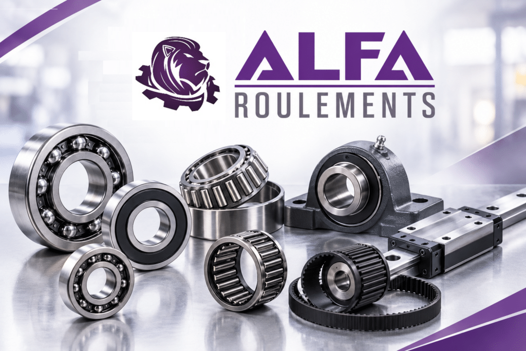 image avec des roulements et éléments de transmission et le Logo ALFAROULEMENT